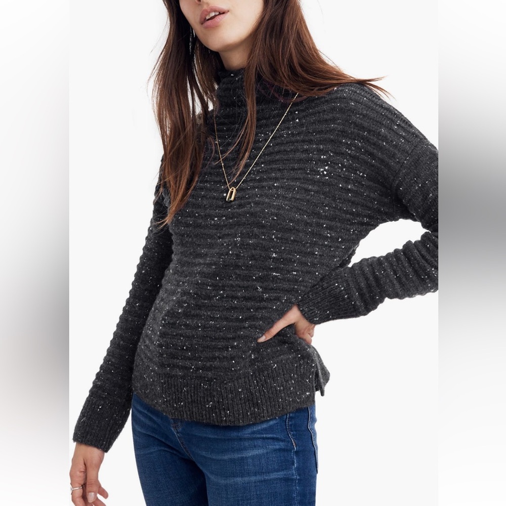 Madewell black donegal mock neck sweater size small